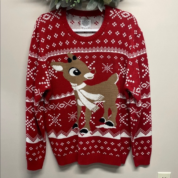 NWOT Rudolph The Red Nosed Reindeer Christmas Holiday Ugly Sweater L - Picture 1 of 16
